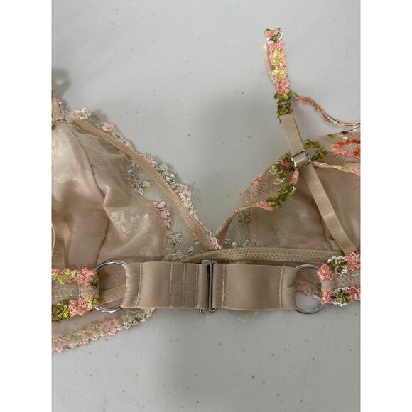 Aerie Women Medium Sandalwood Green Floral Lace Bralette Embroidery Mesh Unlined - Picture 4 of 9